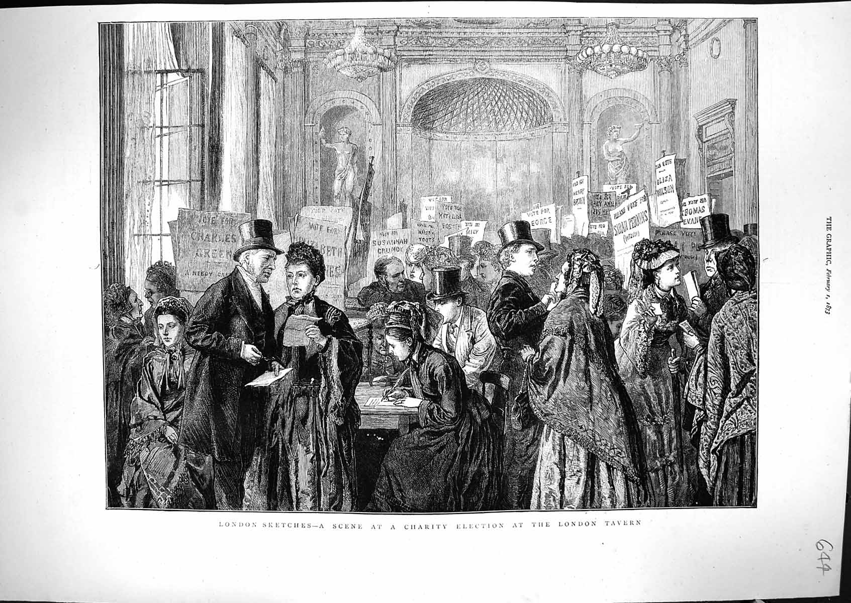 Old 1873 London Scene Charity Election Tavern Charles Green Perkins W Victorian