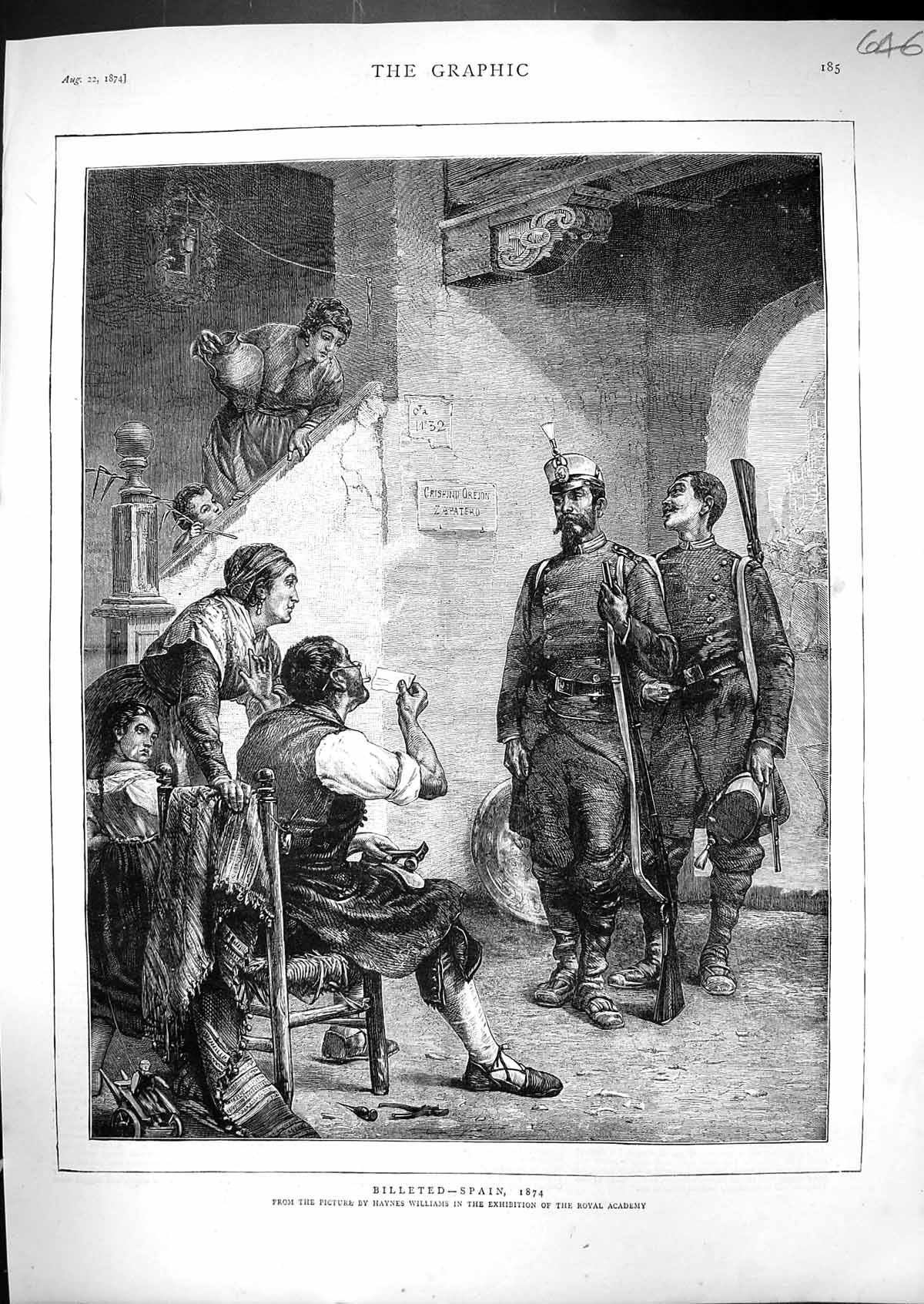 Old Antique Print 1874 Billeted Spain War Siers Haynes Williams Fine Art 19th