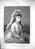 Old Antique Print 1874 Infanta Dona Maria De Las Nieves Wife Don Alphonso 19th