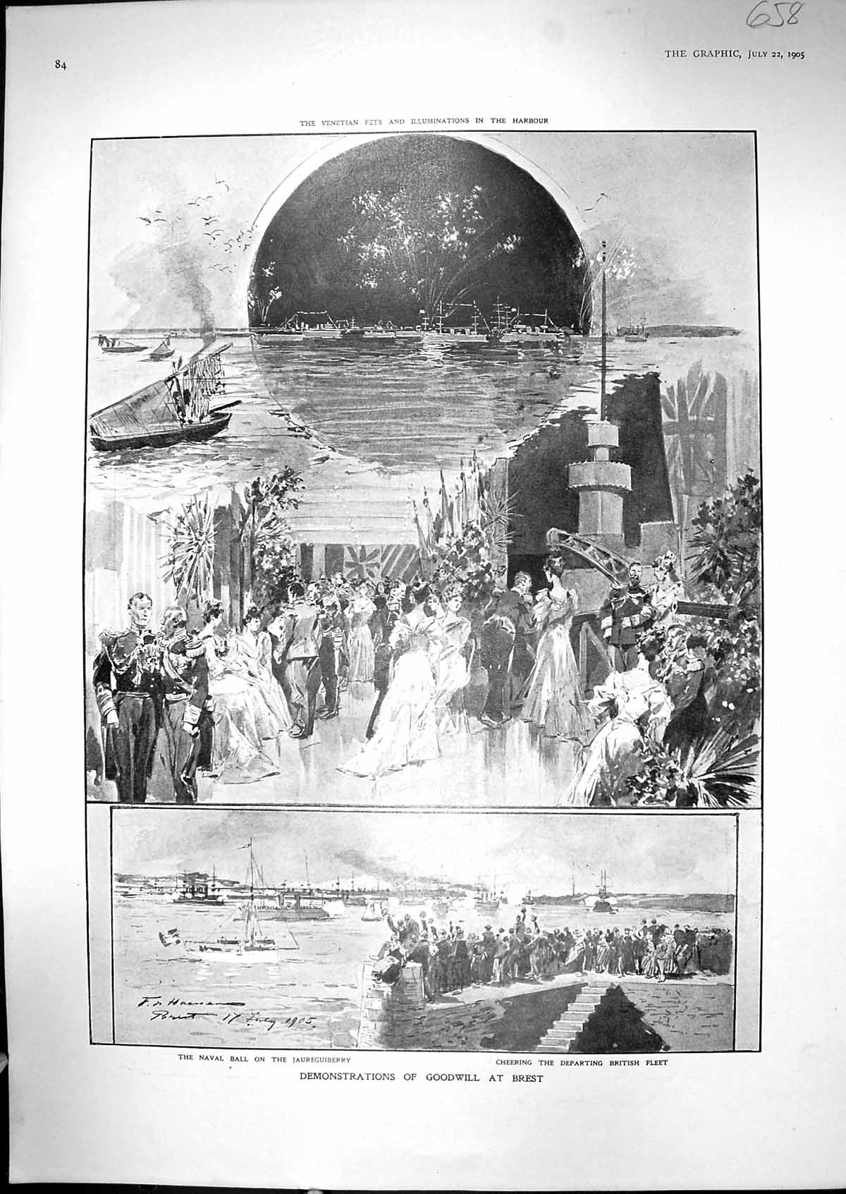 Old 1905 Demonstrations Goodwill Brest Naval Ball Jaureguiberry Briti 20th