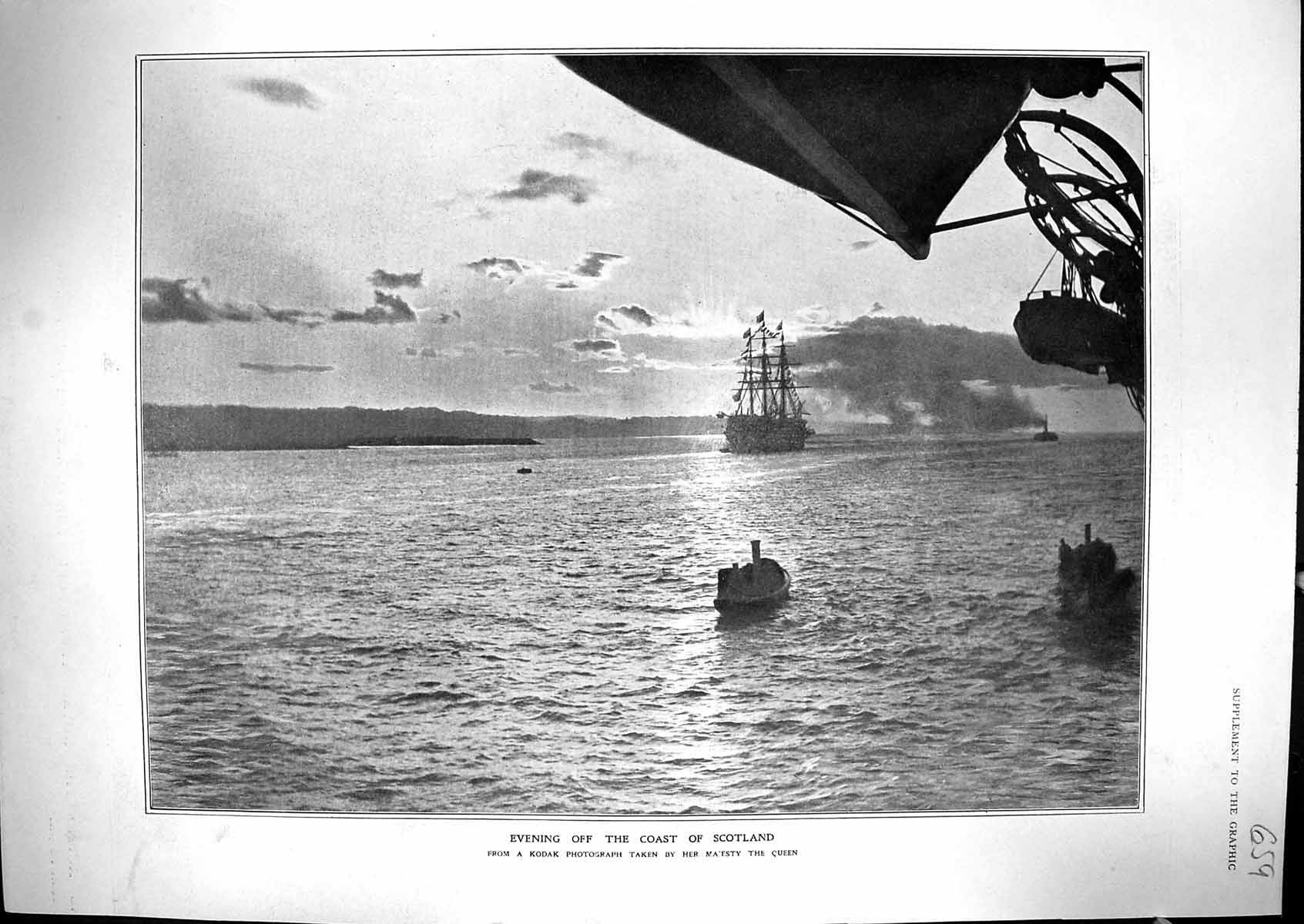 Old 1905 Evening Scene Coast Scotland Ships Queen England Kodak Photo 20th