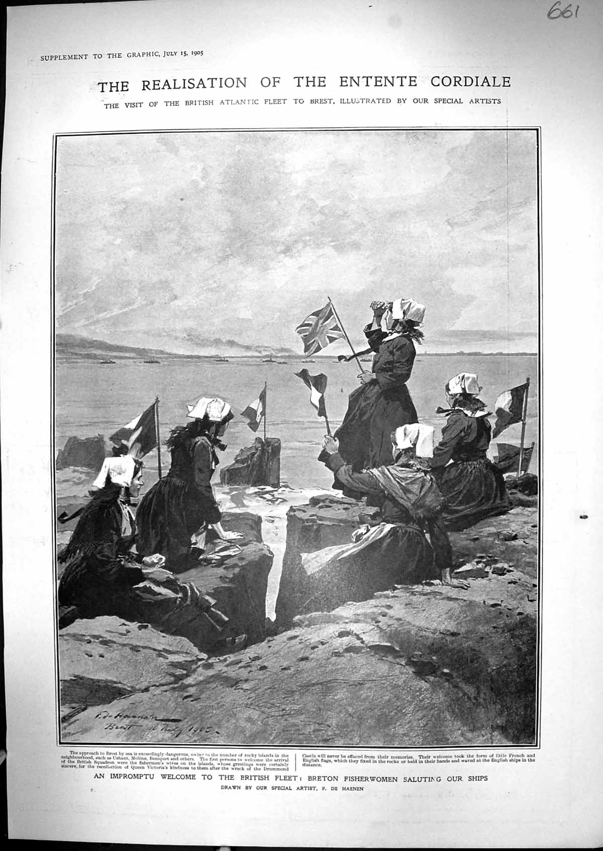 Old 1905 British Atlantic Fleet Ships Breton Fisherwomen Saluting Dru 20th