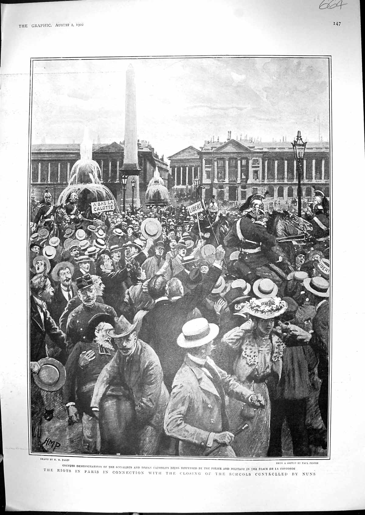 Old 1902 Riots Paris France Demonstration Socialists Roman Catholics 20th