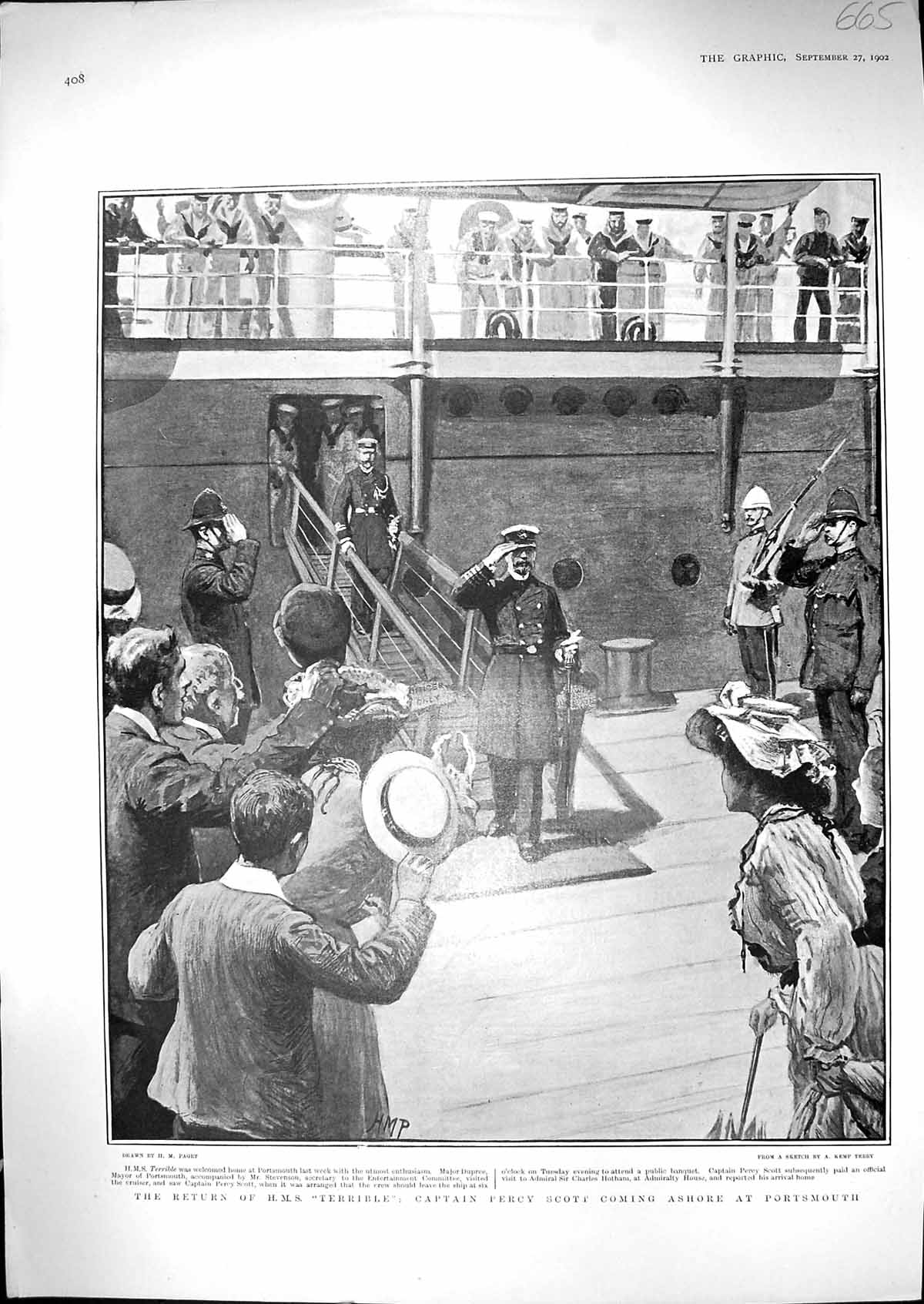 Old 1902 Return Ship H.M.S. Terrible Captain Percy Scott Portsmouth E 20th