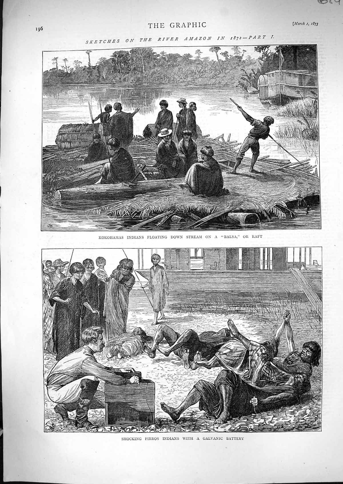 Old 1873 River Amazon Kokohamas Indians Balsa Raft Pirros Indians Gal Victorian