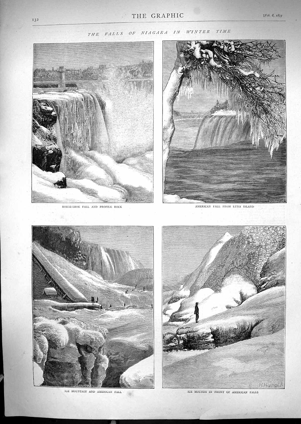 Old 1873 Falls Niagara Horse-Shoe Fall Profile Rock Luna Island Ice M Victorian