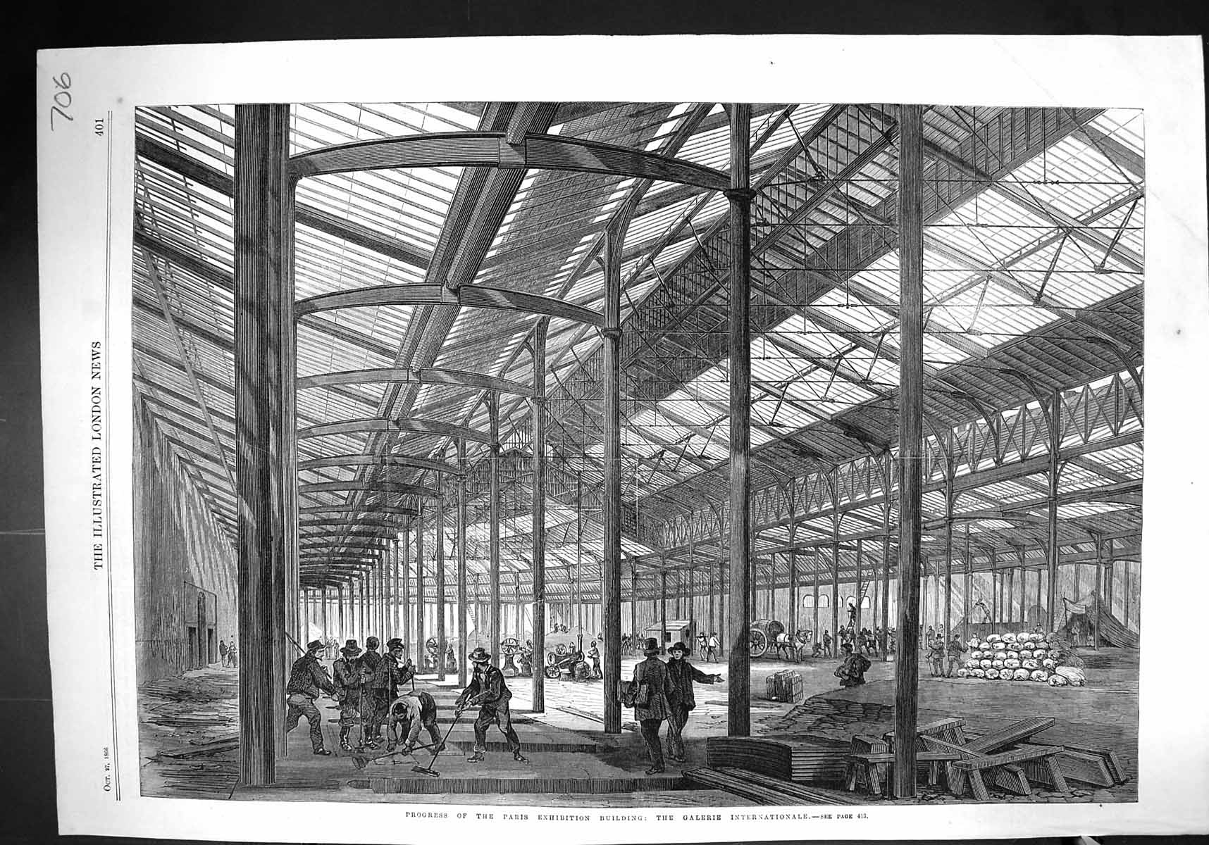 Old 1866 Interior Progress Paris Exhibition Building France Galerie I Victorian