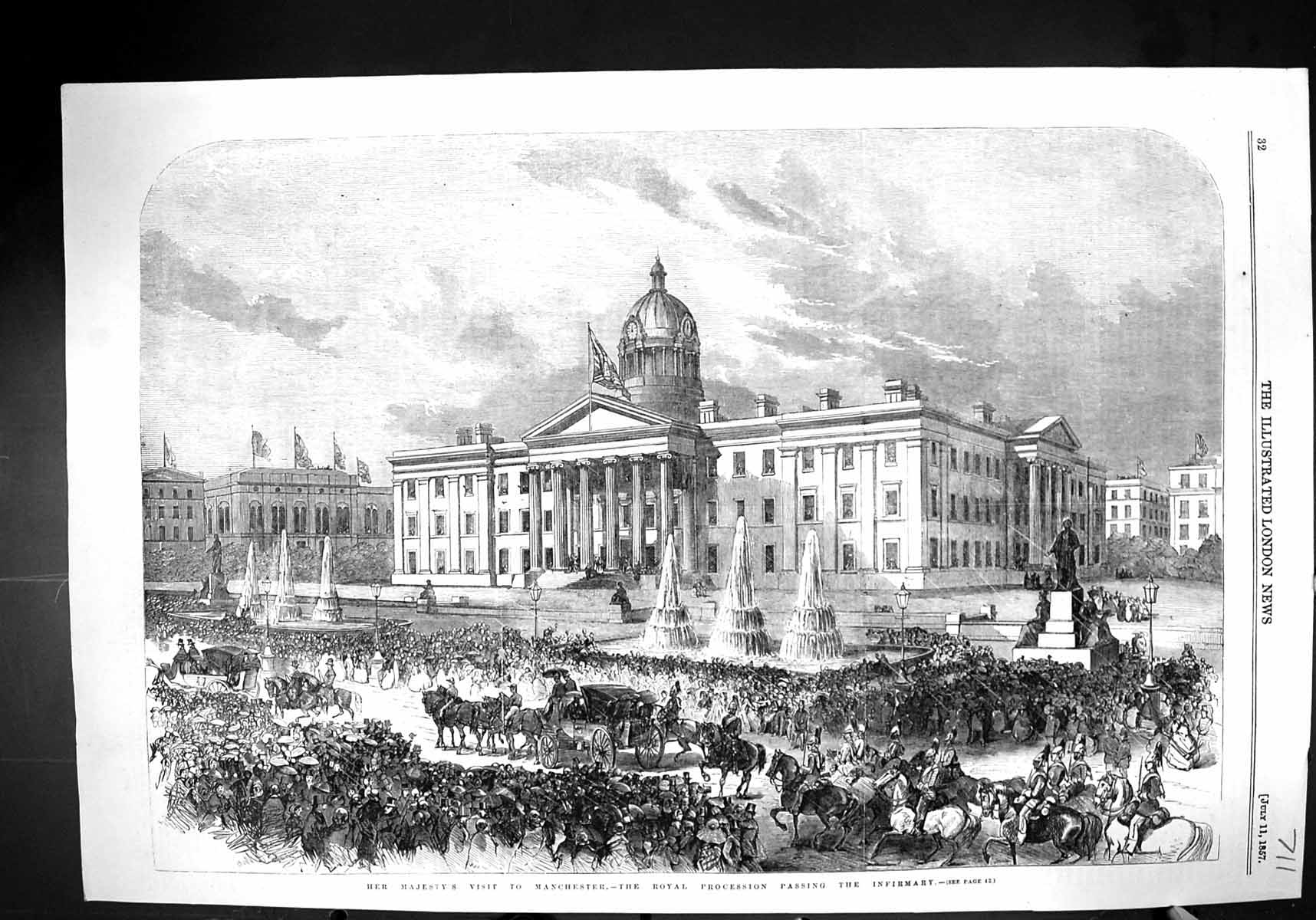 Old 1857 Majesty Queen Manchester Royal Procession Passing Infirmary Victorian