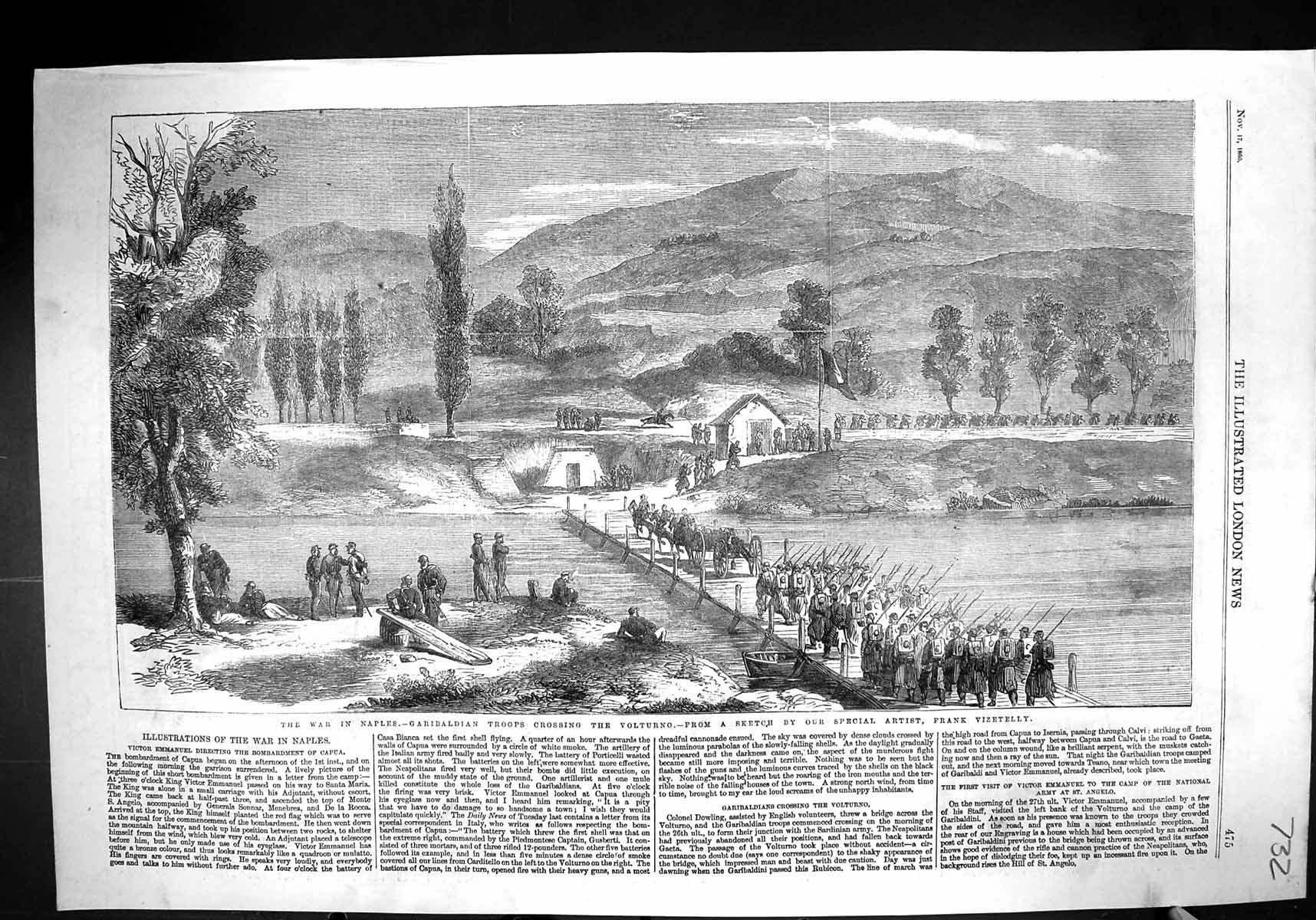 Old 1860 War Naples Italy Garibaldian Troops Crossing Volturno River Victorian