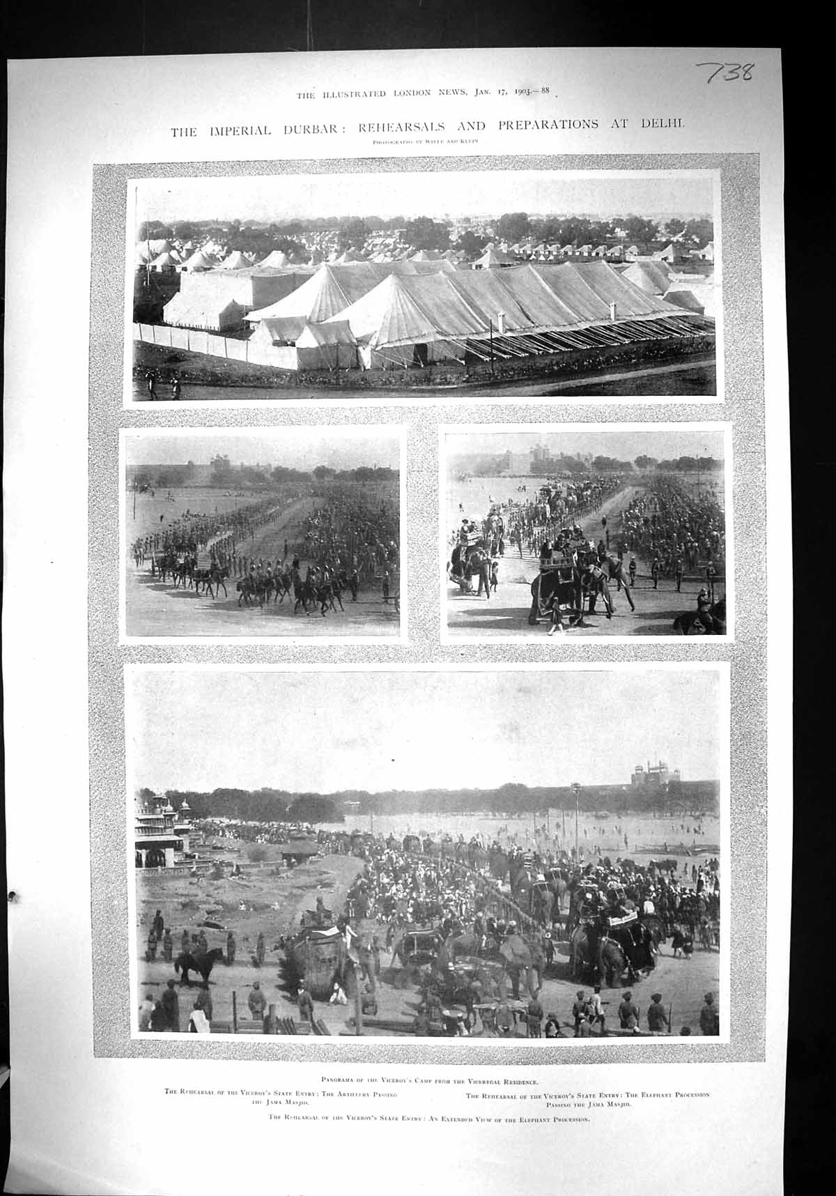 Old 1903 Imperial Durbar Delhi Viceroy Camp Jama Masjid Elephant Proc 20th