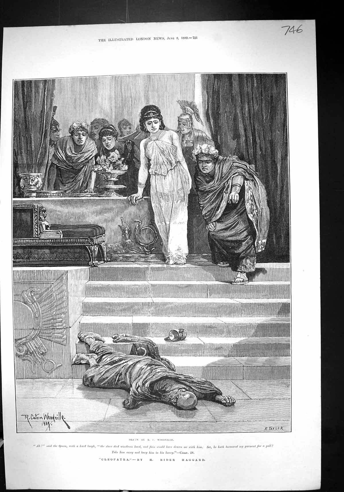 Old 1889 Scene Celopatra Queen Dead Slave Rider Haggard Canton Woodvi Victorian