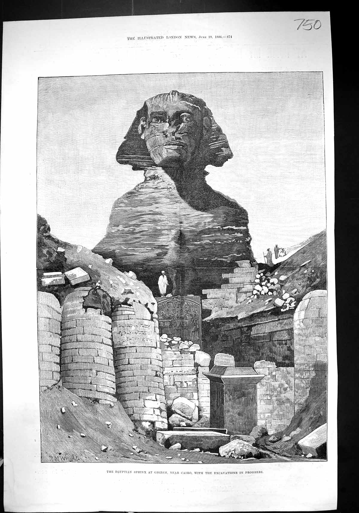 Old 1886 Egyptian Sphinx Ghizeh Cairo Egypt Excavations Archaeology O Victorian