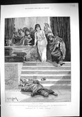 Antique Old Print 1889 Scene Cleopatra Actress Queen Woodville Rider Haggard