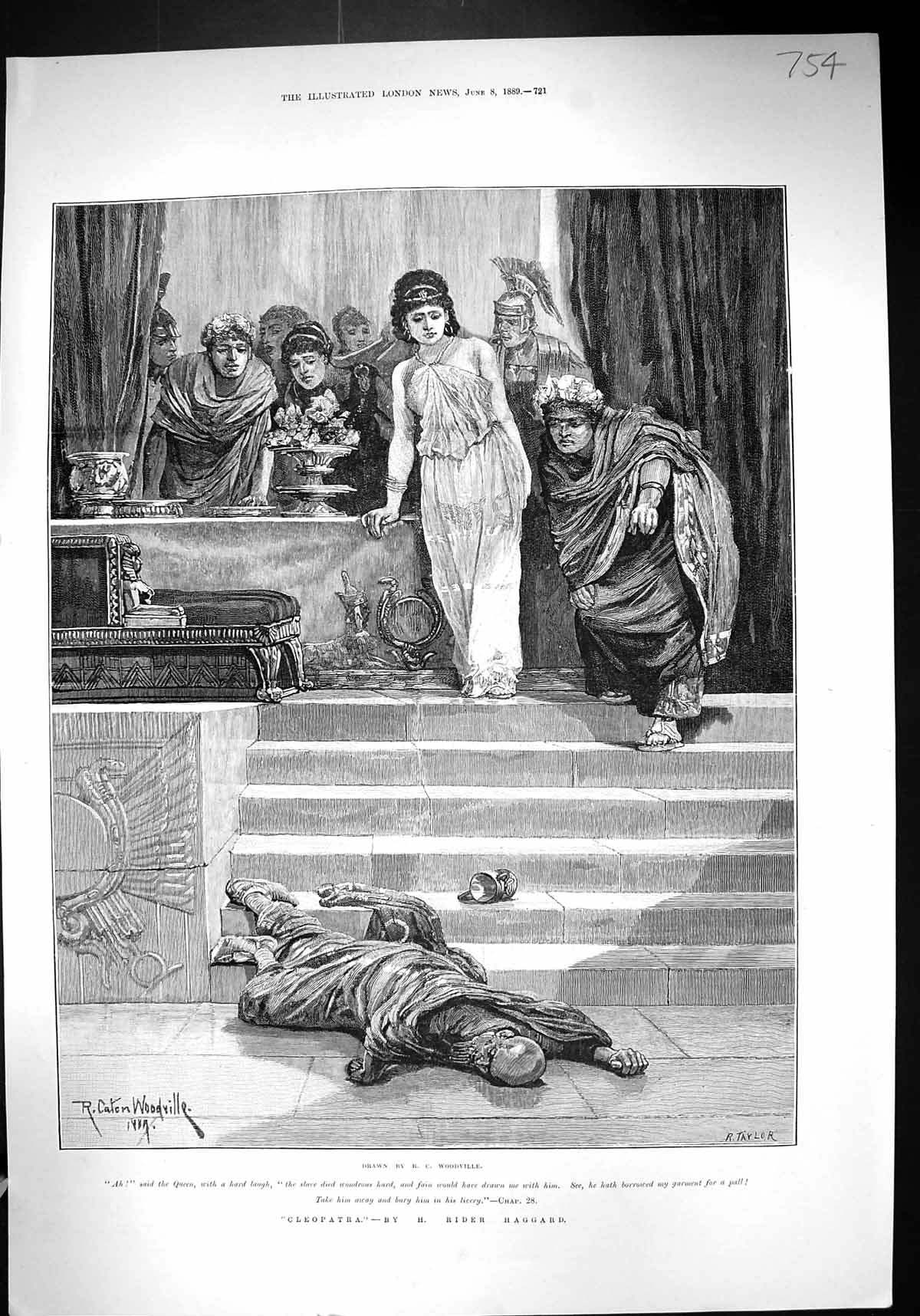 Antique Old Print 1889 Scene Cleopatra Actress Queen Woodville Rider Haggard