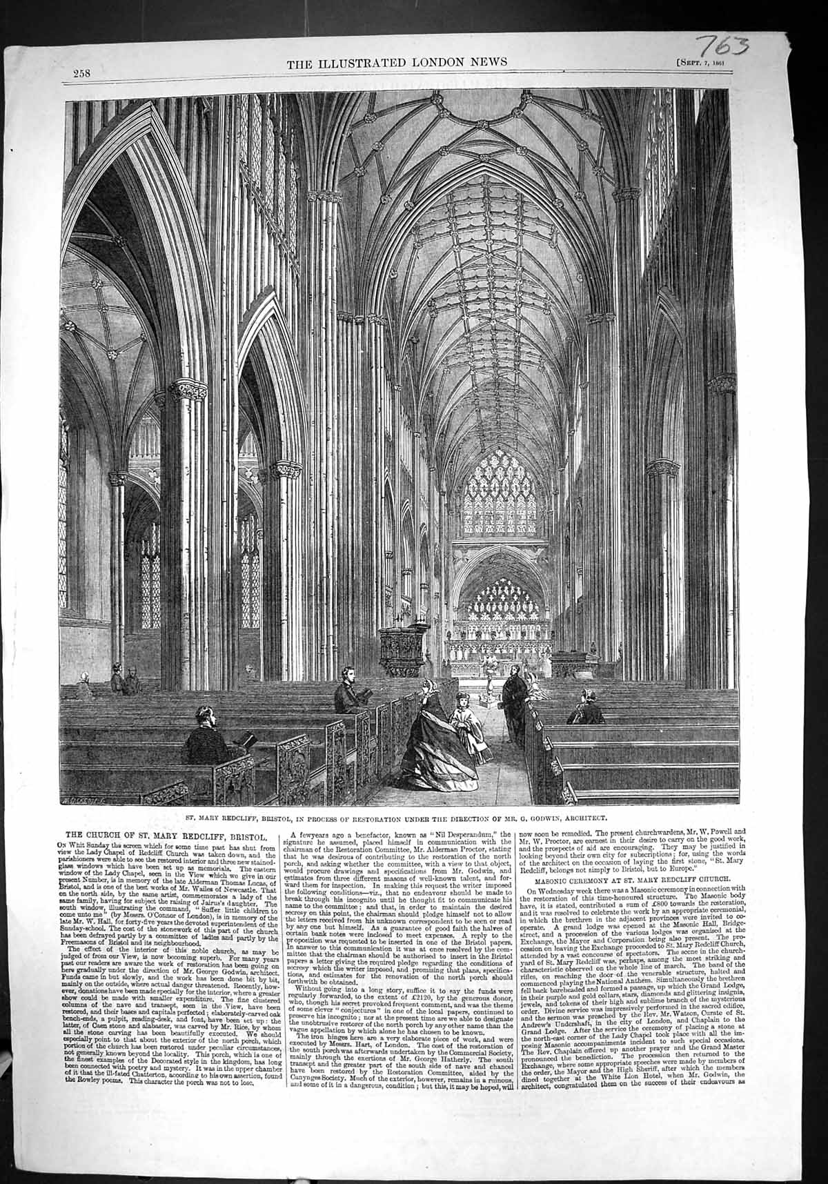 Old 1861 Interior St. Mary Redcliff Bristol Restoration Architecture Victorian