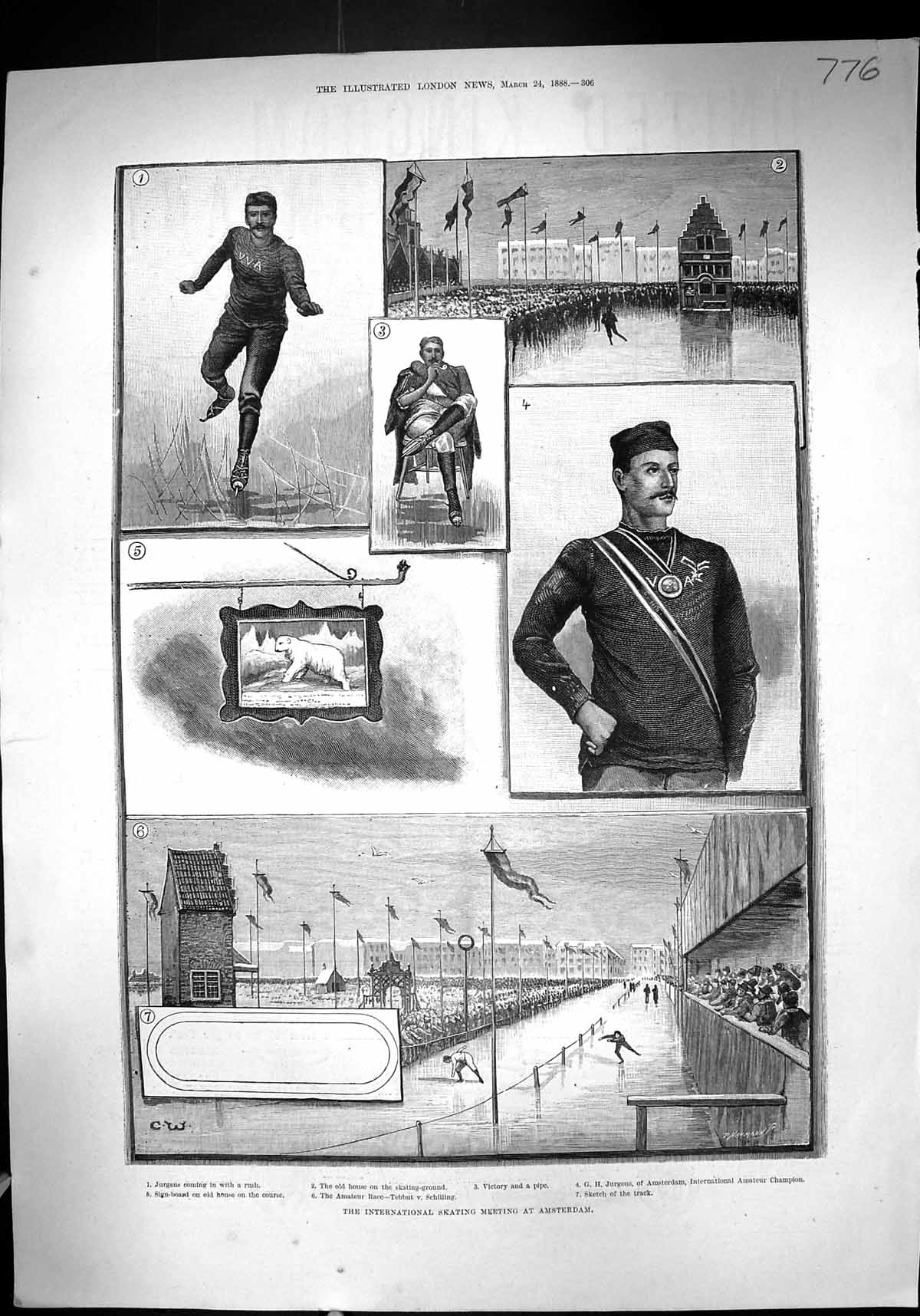 Old 1888 International Ice Skating Amsterdam Jurgens Tebbut Schilling Victorian