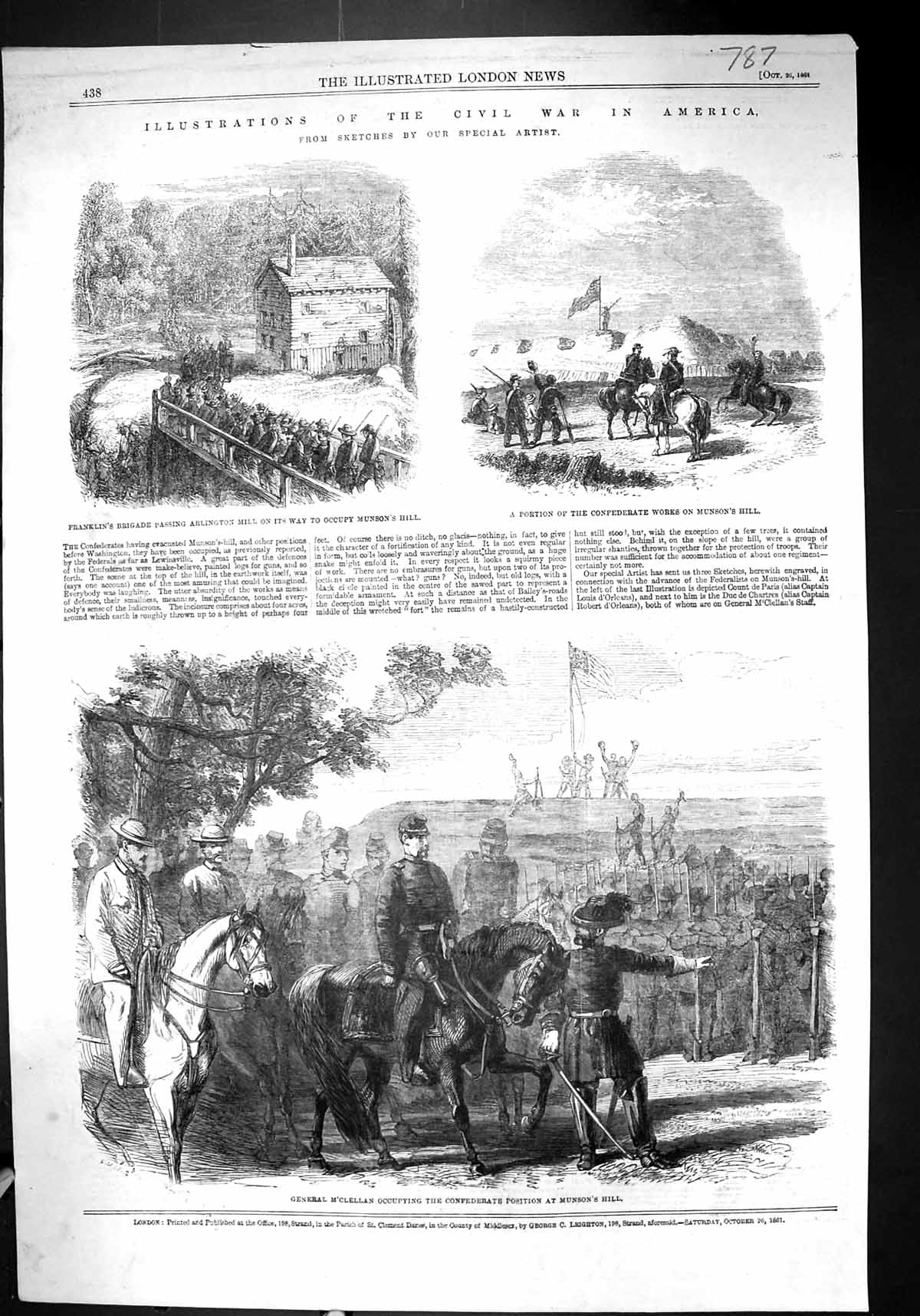 Old 1864 Civil War America Franklin Brigade Arlington Mill Confederat Victorian
