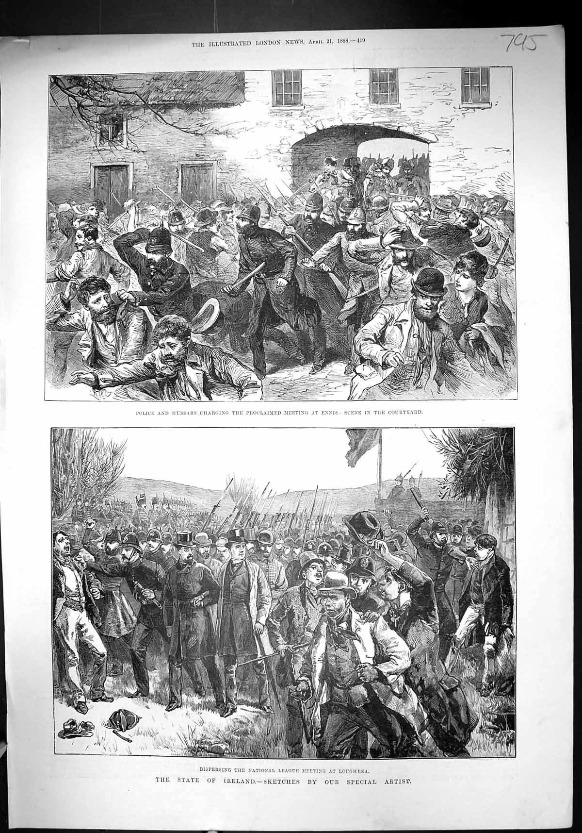 Old 1888 Police Hussars Charging Meeting Ennis Ireland National Leagu Victorian