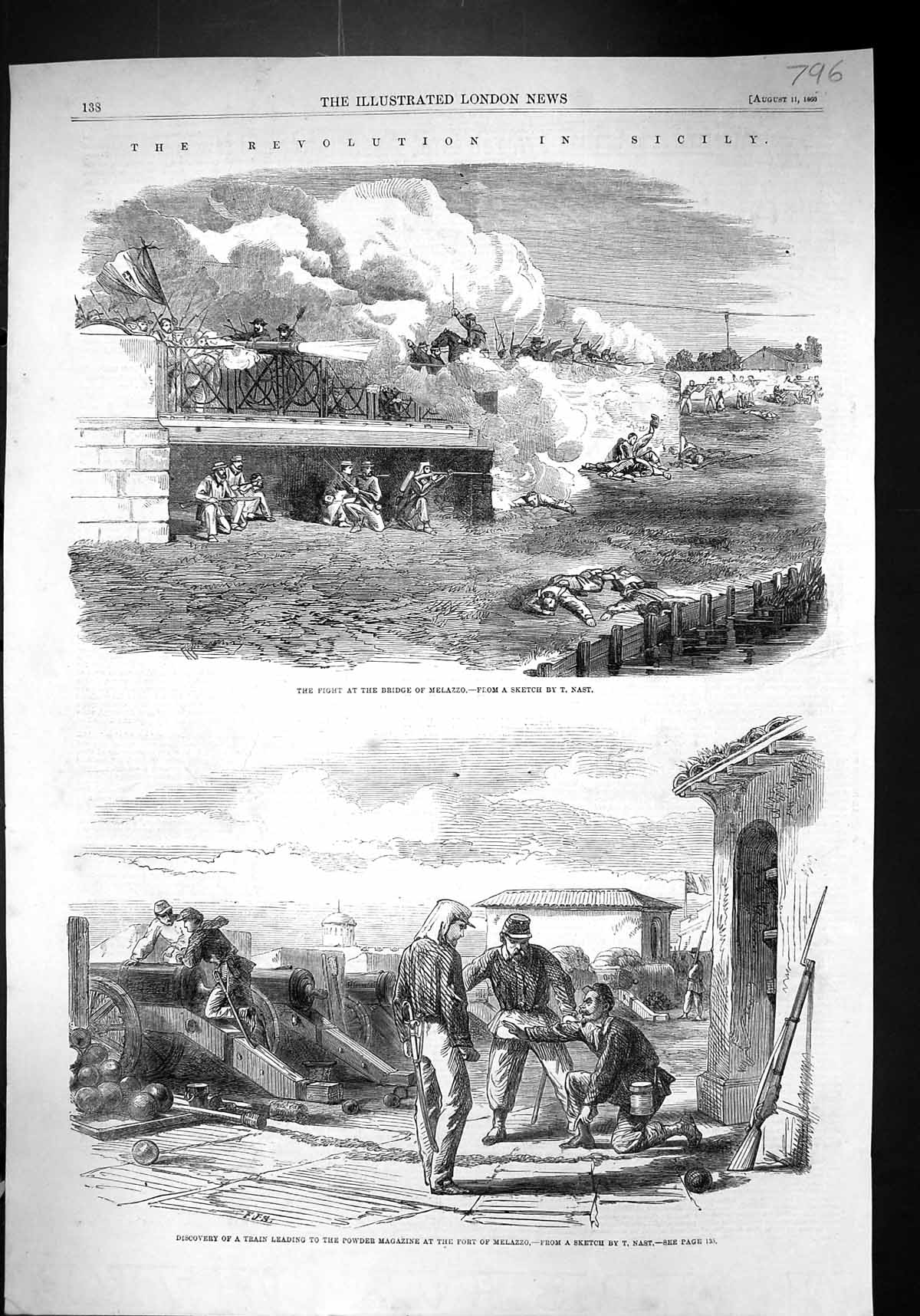 Old 1860 Revolution Sicily Fight Bridge Melazzo Powder Magazine Fort Victorian