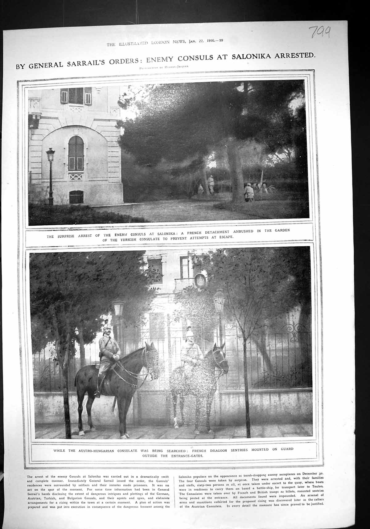 Old 1916 General Sarrail Enemy Consuls Salonika French Dragoon Sentri 20th