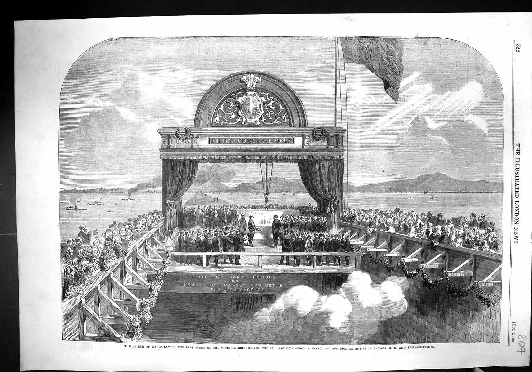 Old 1860 Prince Wales Laying Stone Victoria Bridge St. Lawrence River Victorian