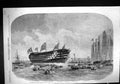 Old 1857 Scene Launch H.M. Screw Steam Ship War Royal Sovereign Ports Victorian
