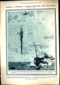 Old Antique Print 1916 War British Seaplane Message Ribbons Patrol Boat 20th