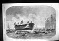 Old 1857 Scene Launch H.M. Screw Steam Ship Royal Sovereign Portsmout Victorian