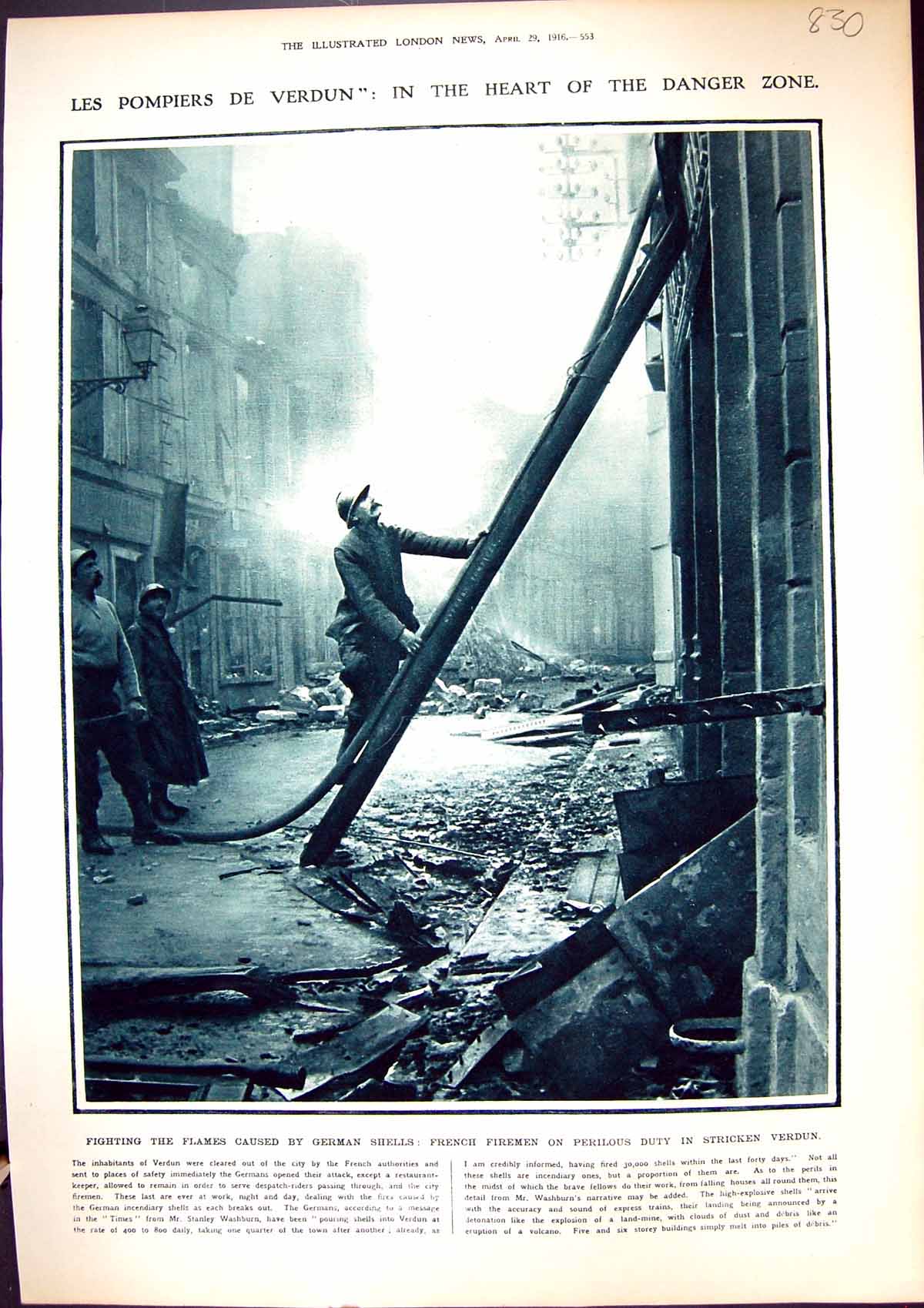 Old Antique Print 1916 War French Firemen Verdun German Attack Photograph 20th