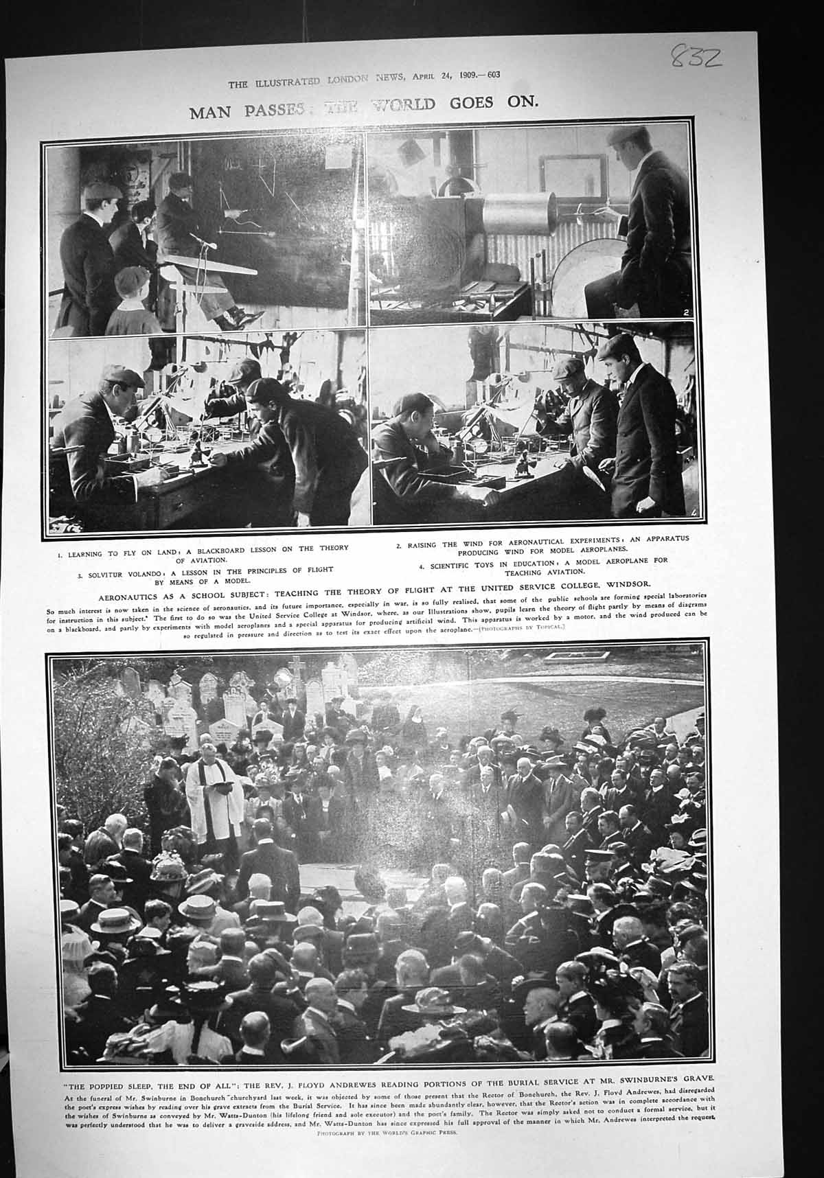 Old 1909 Rev. Floyd Andrewes Burial Service Swinburne Aeronautics Win 20th
