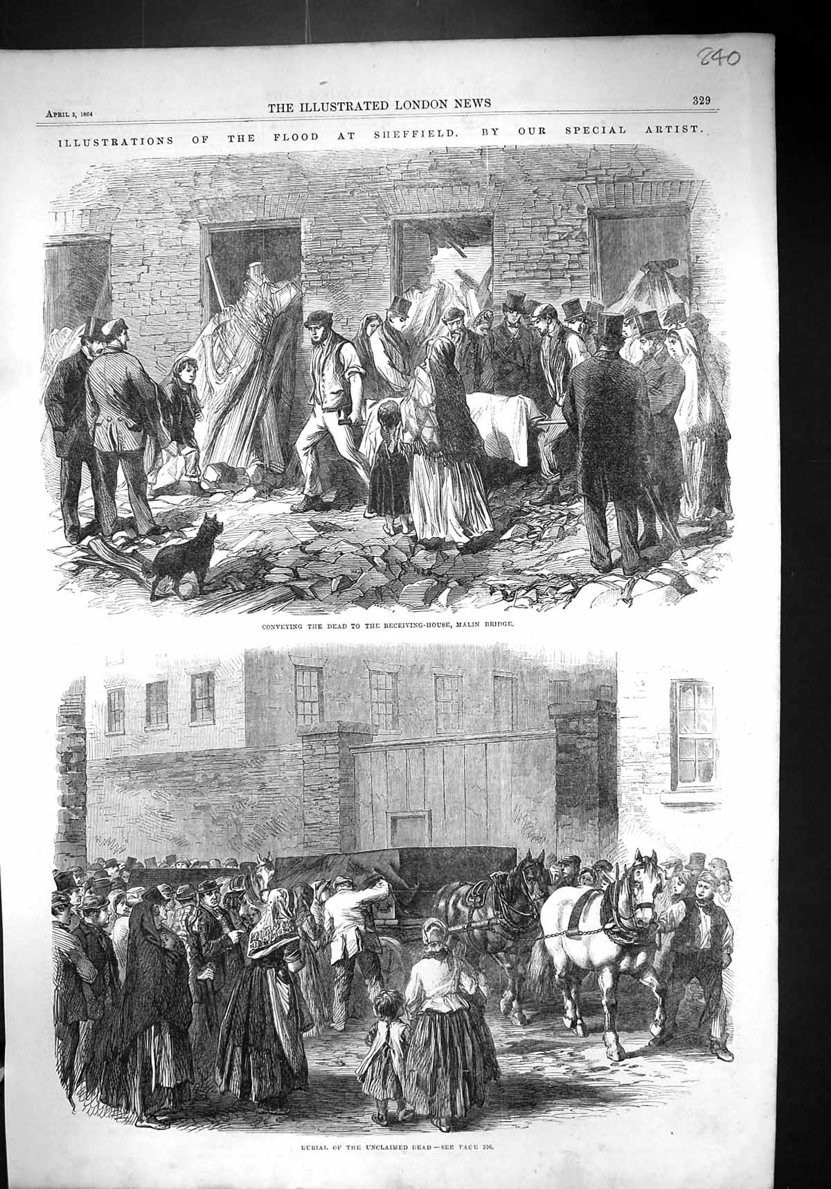Old 1864 Floods Sheffield Conveying Dead Receiving House Malin Bridge Victorian