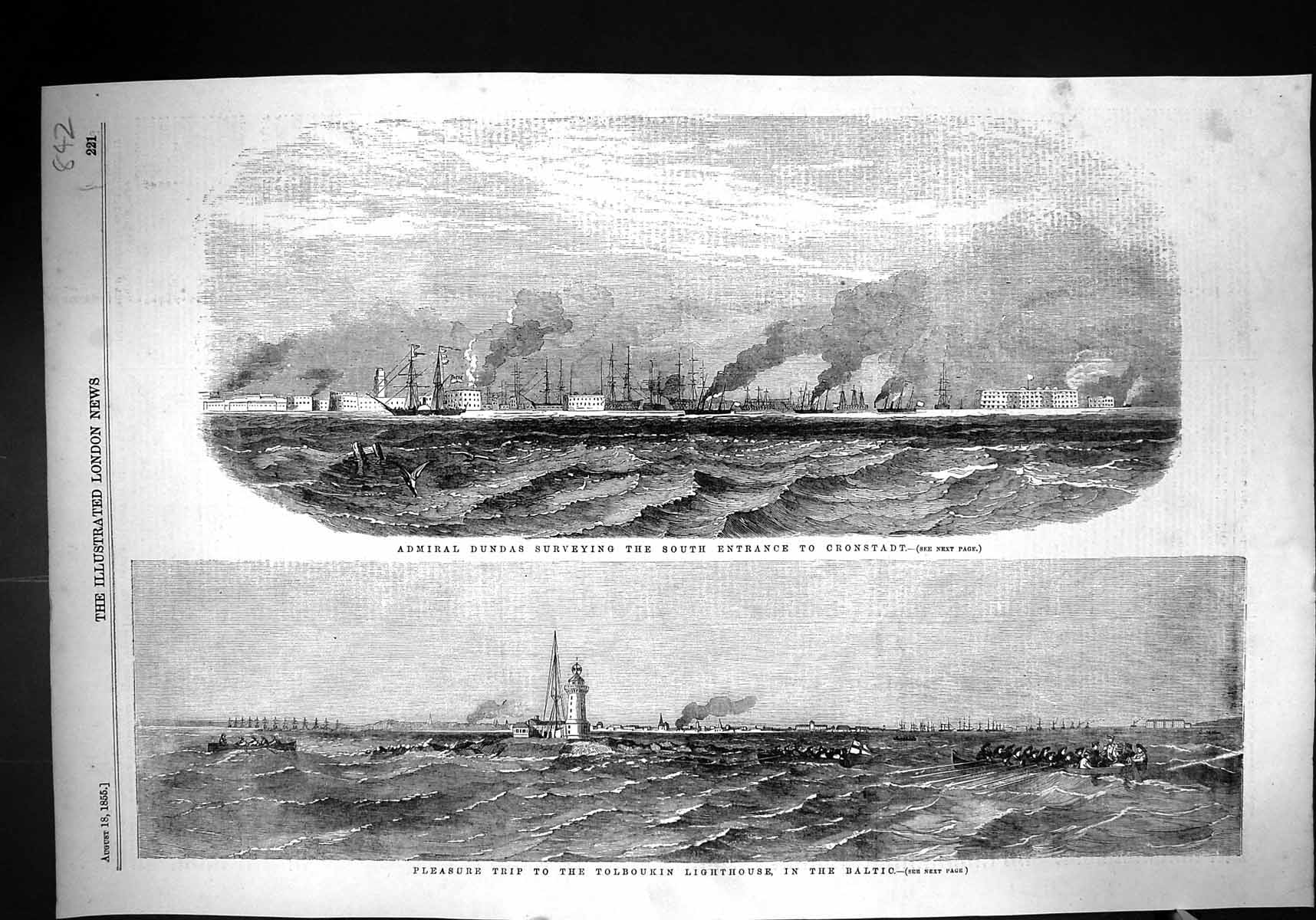 Old 1855 Admiral Dundas Surveying Cronstadt Tolboukin Lighthouse Balt Victorian