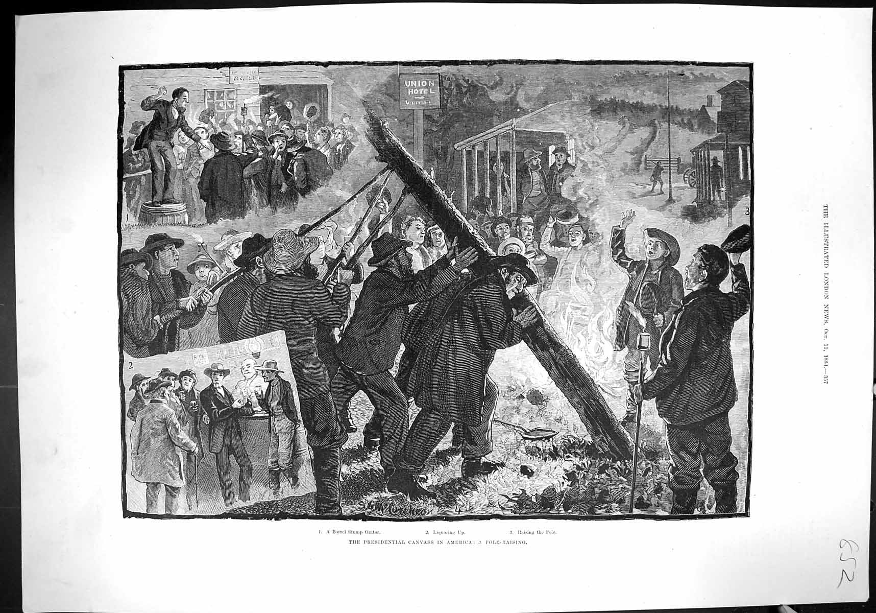 Old 1884 Presidential Canvass America Pole Raising Barrel Stump Orato Victorian