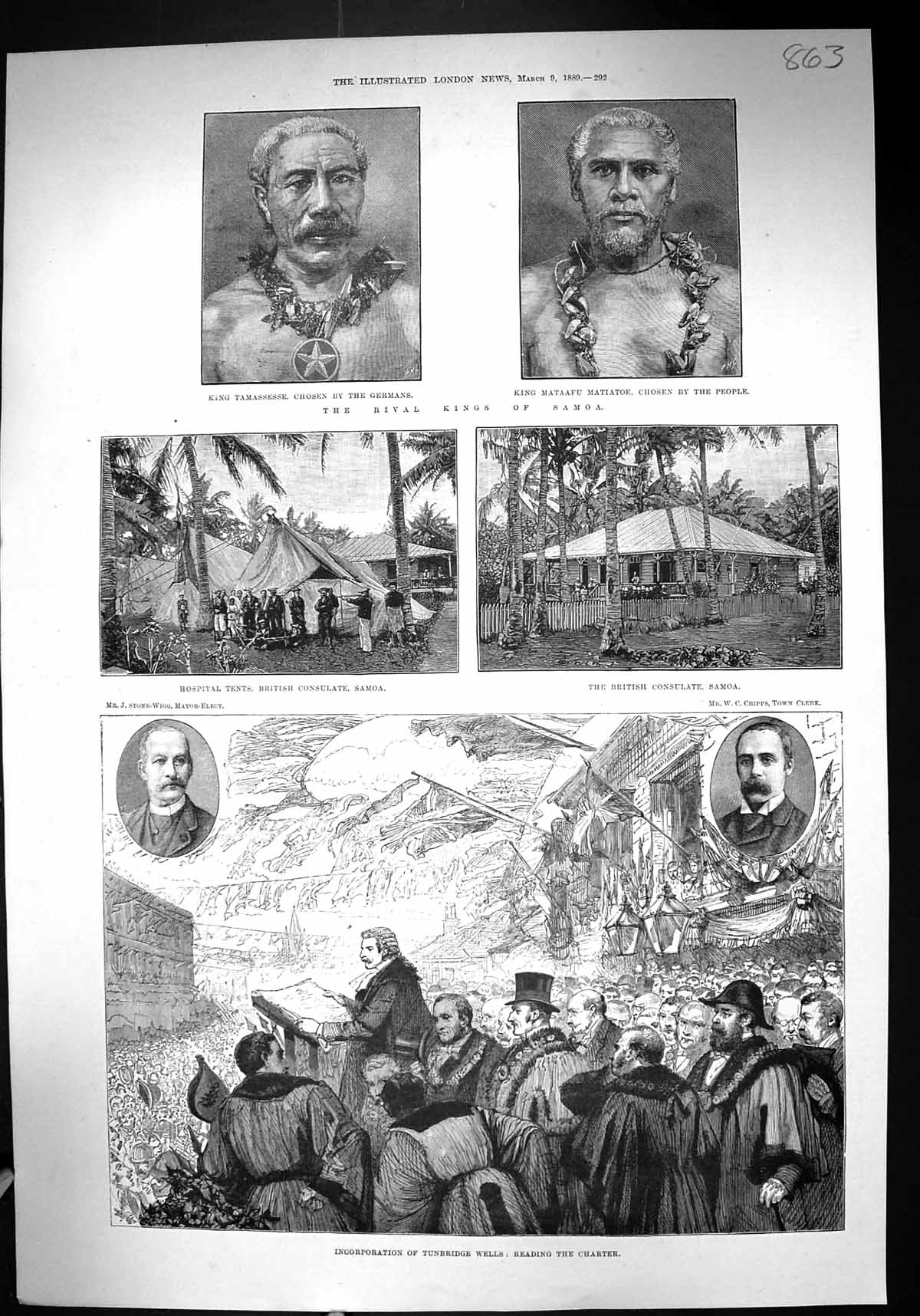 Old 1889 Kings Samoa Tamassesse Mataafu Matiator Consulate Stone Tunb Victorian