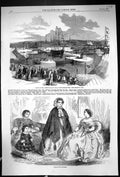 Old 1857 Opening Northumberland Dock Newcastle-On-Tyne Ships Ladies F Victorian
