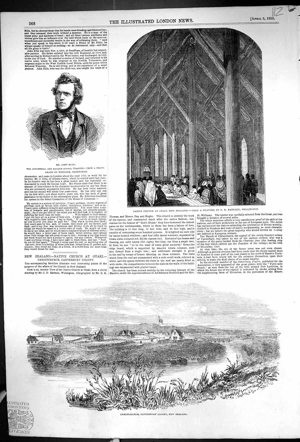 Old 1853 Christchurch Canterbury Colony New Zealand John Ellis Native Victorian