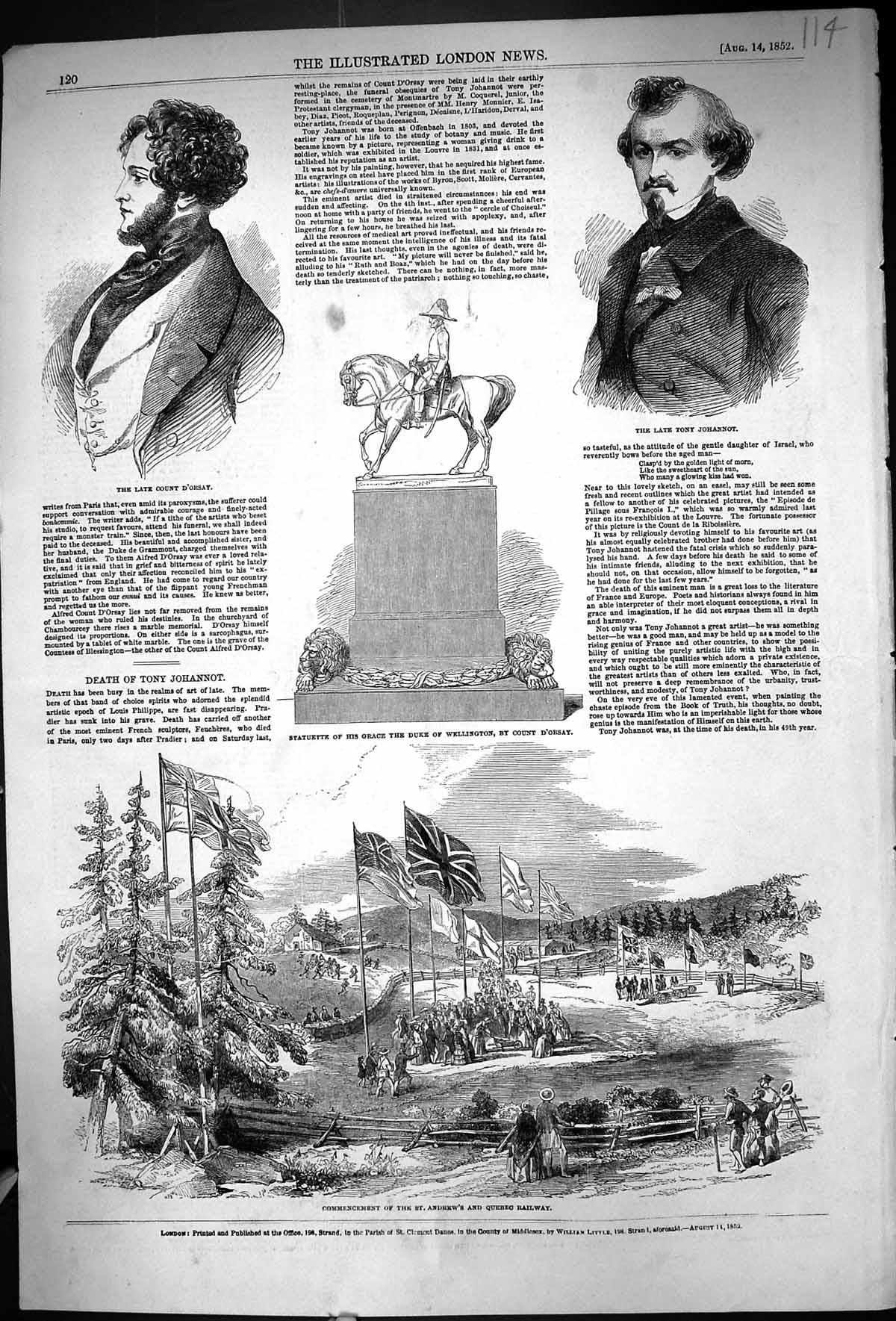 Old 1852 Commencement St. Andrew'S Quebec Railway Statue Duke Welling Victorian