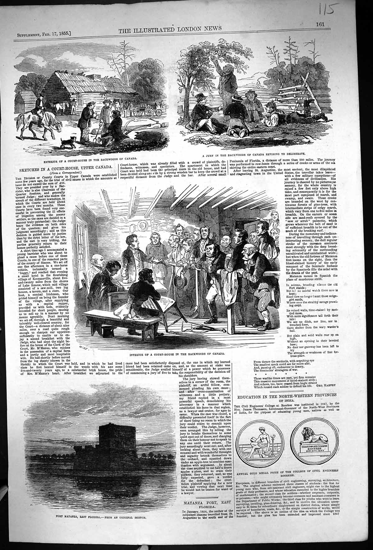 Old 1855 Fort Matanza Florida Interior Court House Canada Backwoods G Victorian