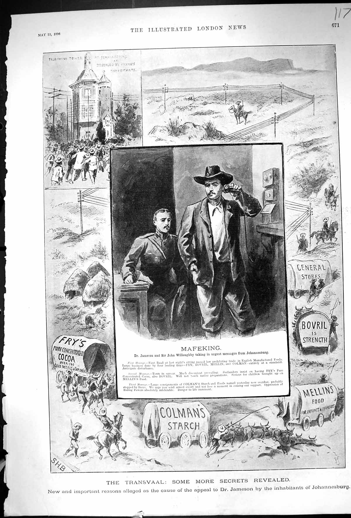 Antique Old Print 1896 Transvaal Mafeking Dr. Jameson Willoughby Food Bovril