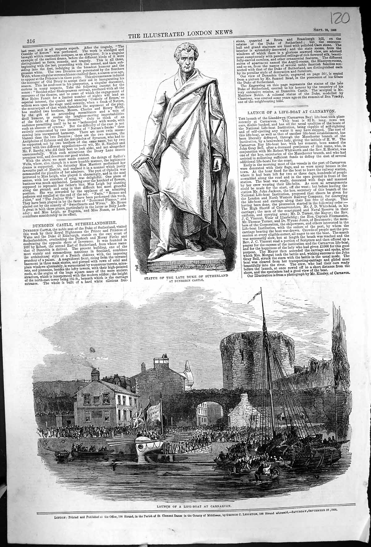 Old 1866 Statue Duke Sutherland Dunrobin Castle Launch Life-Boat Carn Victorian