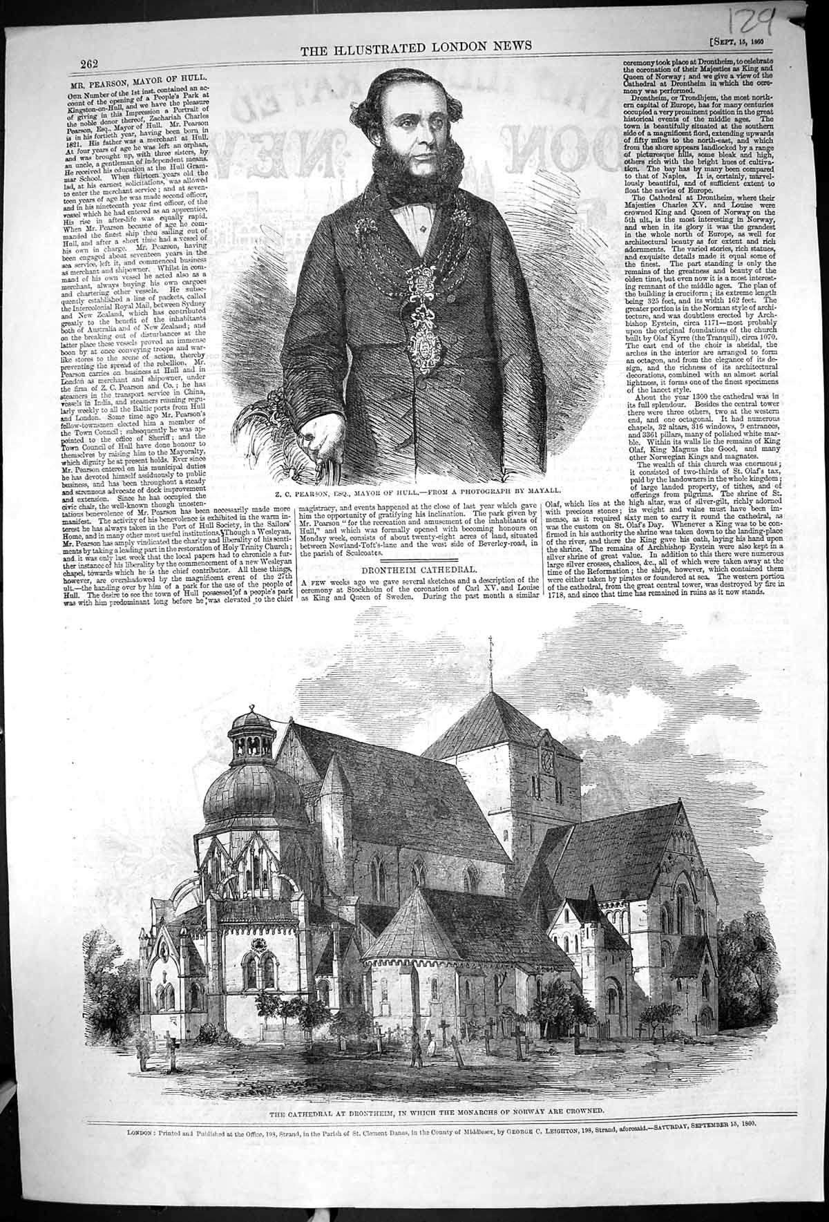 Old 1860 Pearson Mayor Hull Cathedral Drontheim Monarchs Norway Archi Victorian