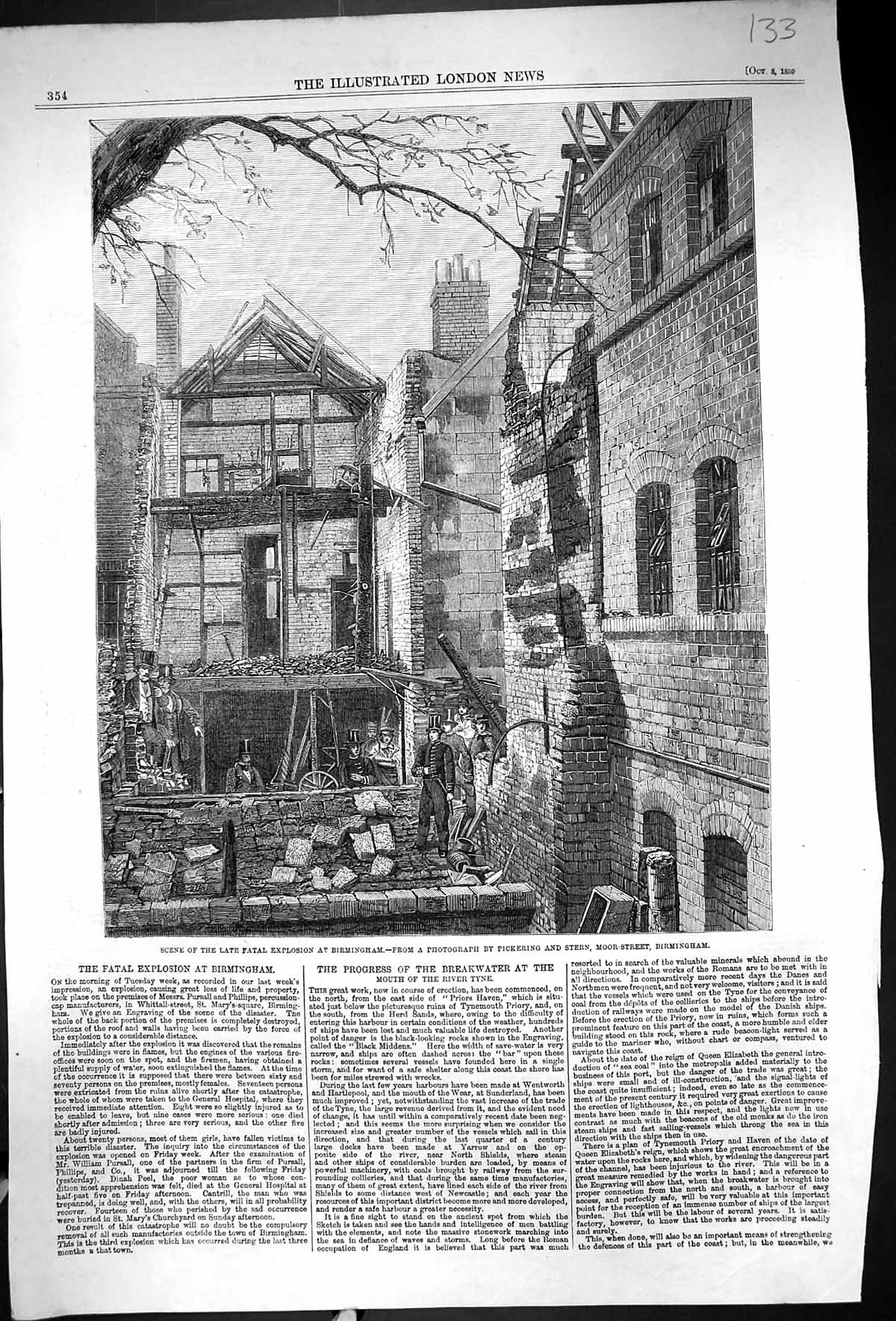 Old 1859 Scene Fatal Explosion Birmingham Buildings Cab Fare Distance 19th