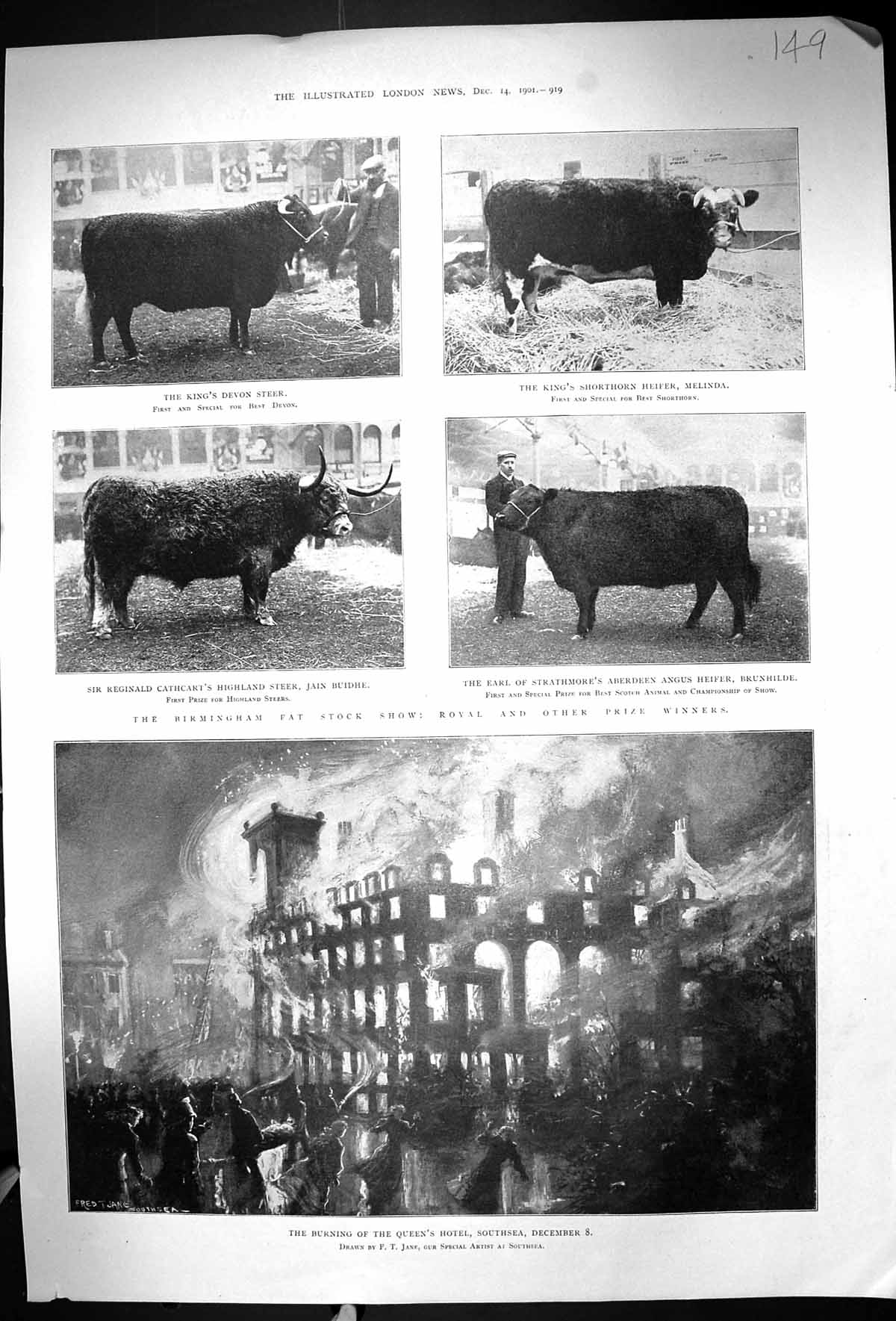 Old 1901 Fire Queen'S Hotel Southsea Birmingham Show Cattle Sheep Sib 20th
