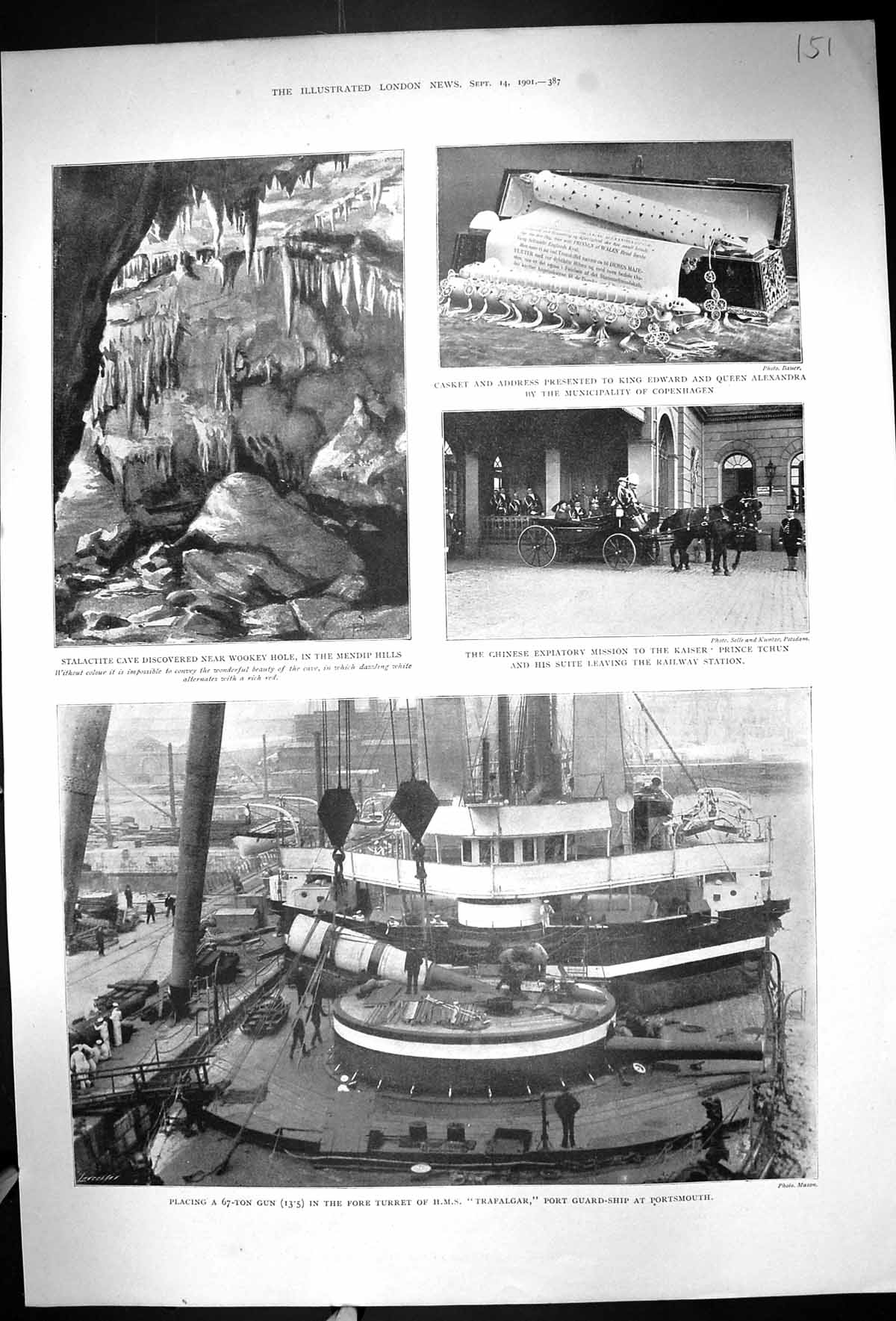 Old 1901 Ship Trafalgar Portsmouth Stalactite Cave Mendip Prince Tchu 20th