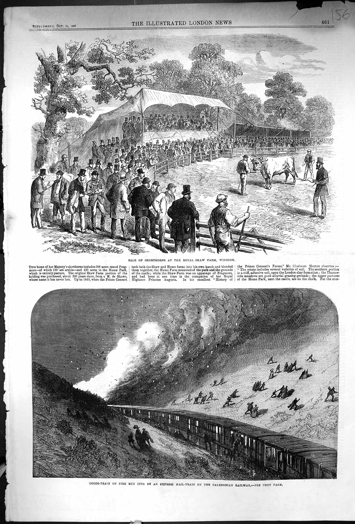 Old 1867 Sale Shorthorns Shaw Farm Windsor Goods Train Caledonian Rai 19th