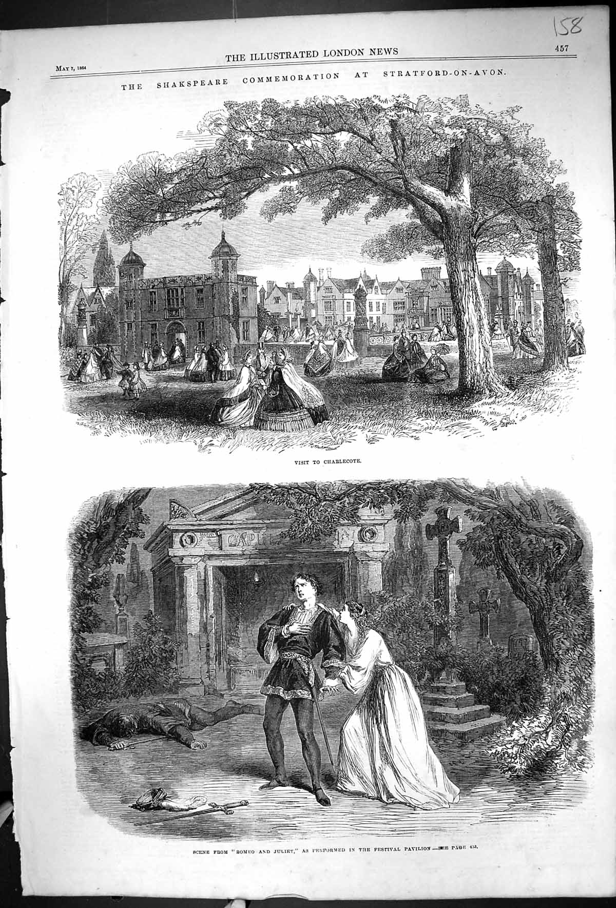 Old 1864 Shakspeare Stratford-On-Avon Charlecote Romeo Juliet Model F 19th