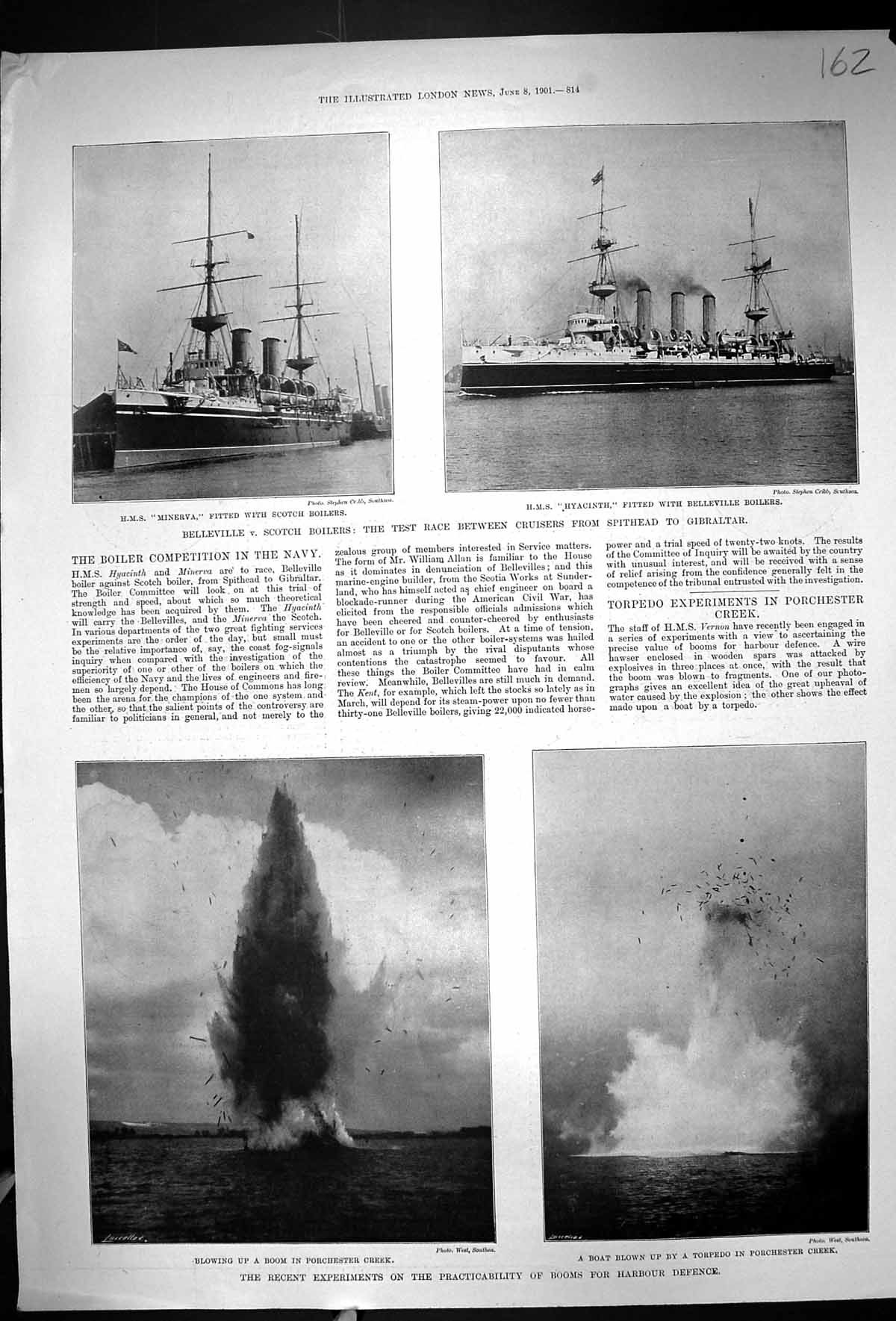 Old 1901 Experiments Booms Harbour Defences Minerva Ships Hyacinth Bo 20th