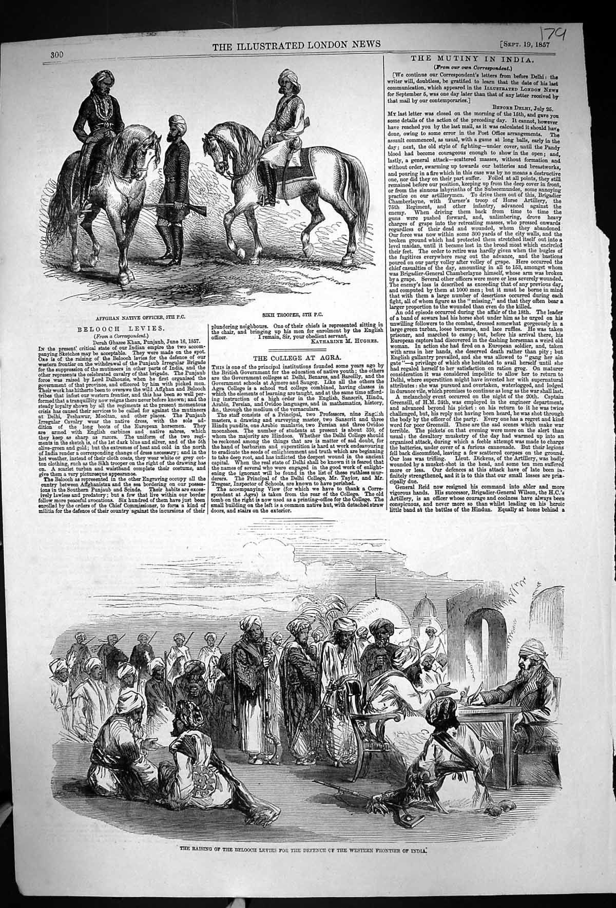 Old 1857 Afghan Native Officer Belooch Levies India Hailstone Messina 19th