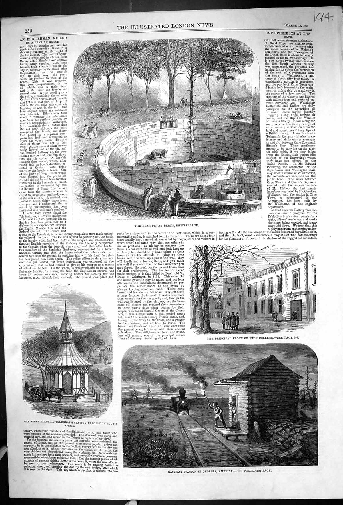 Old 1861 Bear Pit Berne Switzerland Eton College Railway Station Geor 19th