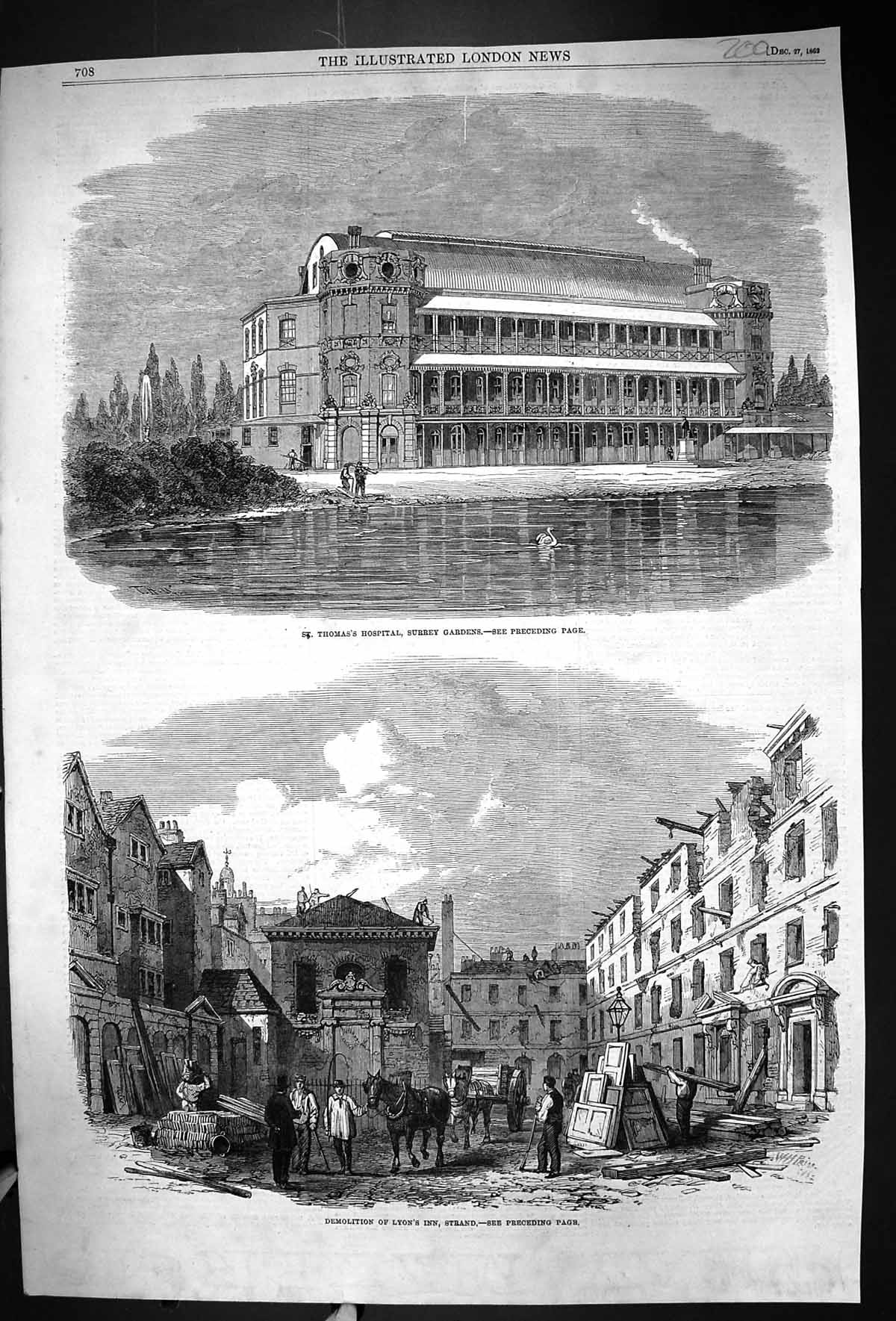 Old 1862 St. Thomas Hospital Surrey Lyon'S Inn Strand Hasner Automati 19th
